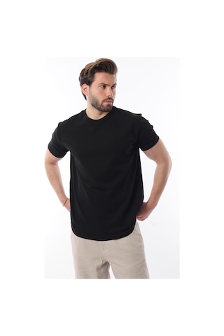 Madmext Siyah Bisiklet Yaka Basic Kısa Kollu Tişört 7042 Siyah