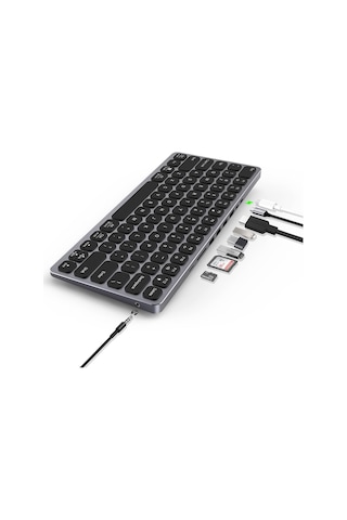 Bix USB 3.0 4K HDMI SD PD Aux Kart Okuyuculu Dönüştürücülü Çok Fonksiyonlu Alüminyum Klavye