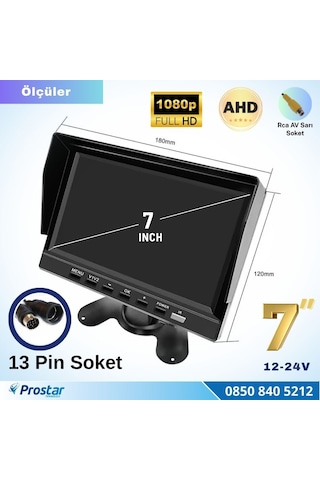 Kayıtlı 7 İnç 4 Kanal 13 Pin Ips Ahd 1080p 720p Analog 256 Gb Sd Destekli Quad Araç Monitörü 12-24v