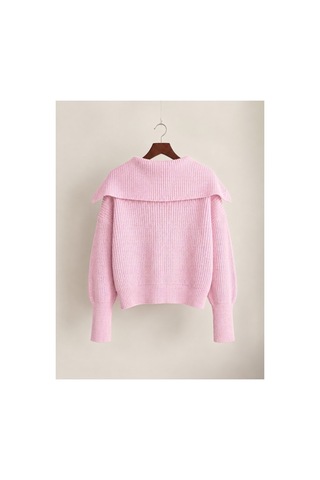 Flex Fashıon Kadın Esnek Örgü Yumoş Fermuarlı Devrik Yaka Pembe Triko Hırka Pembe - 782907763 Pembe - 782907763 Pembe