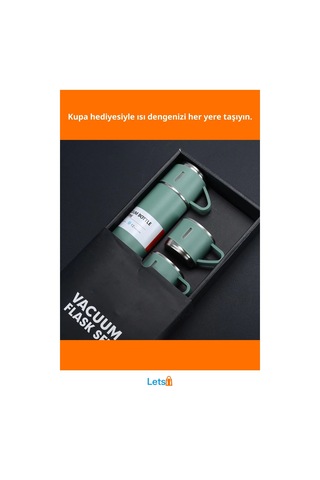 Paslanmaz Çelik 500ml Termos Ve 3 Adet Bardaklı Set Çok Renkli