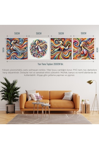 İskandinav Soyut Tablo Set Çerçevesiz 50x50cm Pvc Tablo 4'lü Set 016 Her Bir Tablo 50x50cm Büyüklüğündedir.
