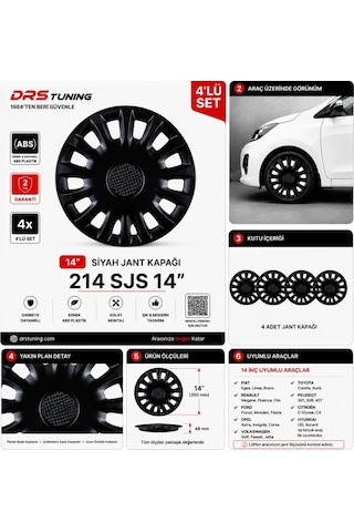Chery Uyumlu 14 Inc Kırılmaz Parlak Siyah Jant Kapağı 1 Takım 4 Adet No:214