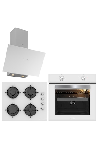 Silverline BO65E1W01-CS5349W01-3481 Flam Beyaz Cam Ankastre Set