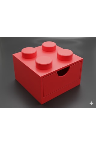 Lego Tasarımlı Mini Çekmece 2x2 Masaüstü Düzenleyici Dekoratif Saklama Kutusu Kırmızı