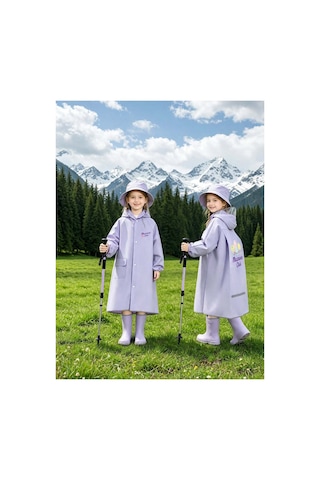 Miço Kids Siperlikli Kapüşonlu Su Geçirmez Çocuk Yağmurluk Mor