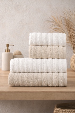 Violeta Model 4'lü Banyo Havlu Seti Bej-krem