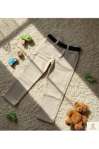 Nanica Kids Minibohe Kemerli Çocuk Kanvas Pantolon Bej Bej