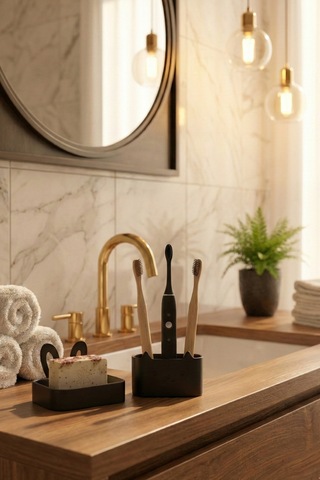 Oxyteez Dekoratif Banyo Sabunluk Seti Siyah Renk Reçine Tasarım Ev Ve Ofis Dekorasyonu