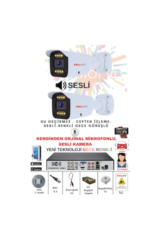 2 Li Sesli Güvenlik Kamerası 5 Mp Gece Renkli Yüz Ve Araç Tanımalı Full Hd Kamera Sistemi