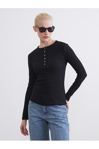 Lcw Everyday Siyah Bisiklet Yaka Fitilli Kadın Body