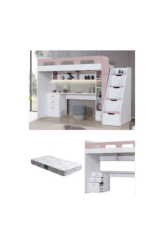 Ranza, Troya Ranza Masa Kitaplık - Antrasit 1 Adet Comfort Yatak Pembe- Beyaz 90 x 200 CM