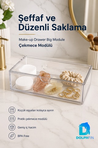 Büyük Çekmece Modülü Şeffaf Kozmetik Organizer Makyaj Takı Ruj Oje Pamuk Düzenleyici