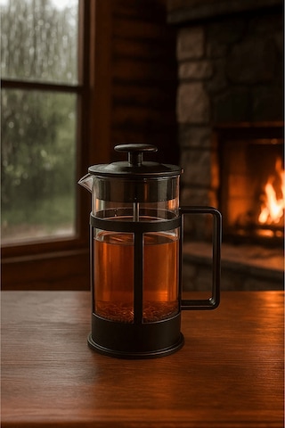 600 Ml Cam French Press Kahve & Bitki Çayı Demleme Bardağı Siyah - Şeffaf