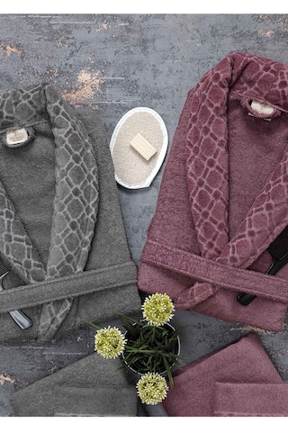 Güvenal Hayal 12 Parça Kutulu Jakarlı Bornoz Takımı Bornoz Havlu & Havlu Seti Banyo Çeyiz Seti 8 Çok Renkli