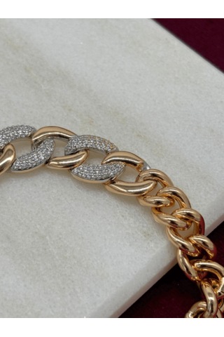 Gümüş Ve Altın Örme Taşlı Rose Bileklik Rose Gold