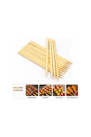 Zvnm 60 Adet Ahşap Geniş Çöp Şiş - Adana Kebap Şişi - 25 Cm Zcv12 Renkli