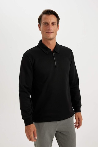 Defacto Regular Fit Polo Yaka Yarım Fermuarlı Basic Düz Sweatshirt D2279ax24aubk81 Siyah