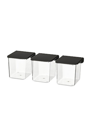 Skadıs 3lü Siyah Kapaklı Set Çok Amaçlı Pano Parçası Kapaklı Şeffaf Kutu 7x8x8.5 Cm