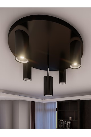 Miren Siyah Sabit Başlıklı 5'li Spot Led Tavan Avizesi