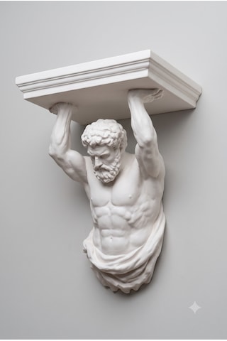 3d Mitolojik Atlas Heykeli Duvar Rafı Beyaz - Beyaz