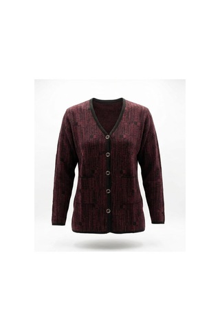 Onno Style Women Desenli Klasik Triko Düğmeli Ceket Siyah - Bordo