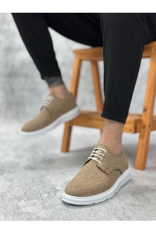 DMR Elegance Ba0003 Bağcıklı Klasik Spor Keten Hardal Beyaz Taban Casual Erkek Ayakkabı Rekli