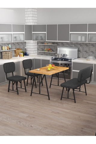 Mygusi Hayat 2 Sandalyeli 1 Bench Mutfak Masa Takımı Atlantik Çam Antrasit