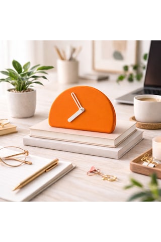 Modern Minimalist Yarım Daire Masa Saati - 5 Renk Seçeneği Turuncu