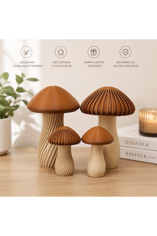 Modern Dekoratif Mantar Biblo Seti 4 Lü Minimalist Ev Dekoru Ahşap Görünümlü Şık Tasarım 100x40mm