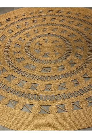 Salyangoz Doğal Hasır Halı Koyu Bambu Yuvarlak Örme Model Kilim Kırcıllı