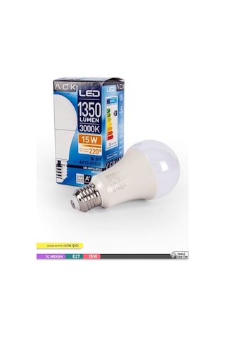 ACK LED A70 Ampul 3000K Gün Işığı 220V 15W E27