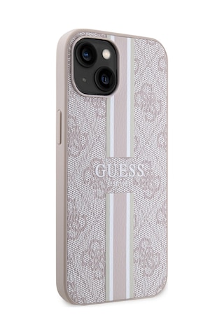 Apple Uyumlu iPhone 15 Kılıf Guess Lisanslı Magsafe Şarj Özellikli 4g Şerit Tasarımlı Printed Kapak Pembe