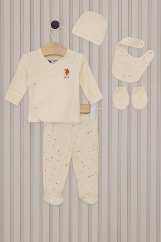 U.S. Polo Assn. Kız Bebek Krem Hastane Çıkışı %100 Pamuk 5'li Zıbın Set 50322841-VR071