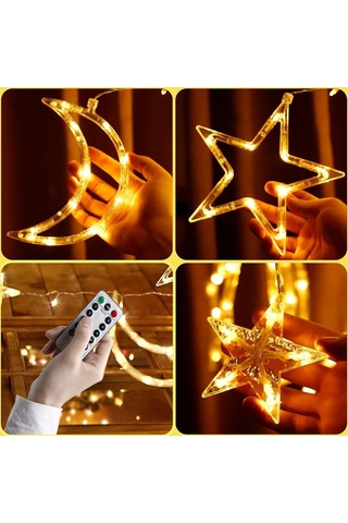 Masaüstü Aydınlatması Ay Ve Yıldız Figürlü Kumandalı 12 Sarkıtlı 120 Led Dekor Işık Dekor Amaçlı Ortam Diğer
