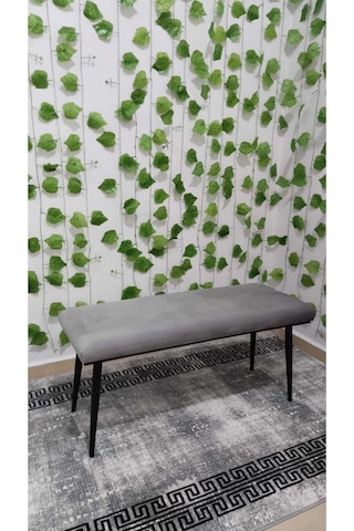 Özcan Metal Siyah Metal Ayaklı Metal Kasalı Bench Mutfak Salon Antre Yatak Odası Balkon Puf Bank Gri