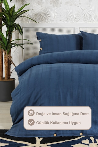Elart Tiara Nevresim Takımı Tek Kişilik Lastikli Çarşaf %100 Pamuk Ranforce Ahşap Düğmeli 160x220 Cm Mavi Mavi