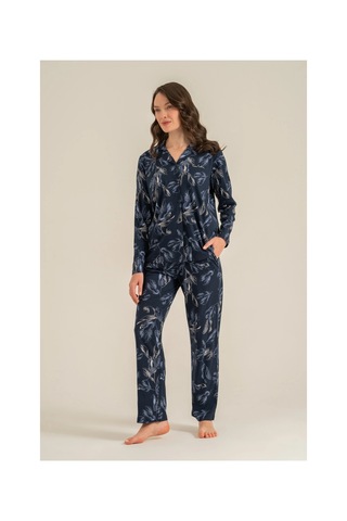 Moda Dua Pierre Cardin 9259-s Kadın Uzun Kol Gömlek Pijama Takımı lacivert