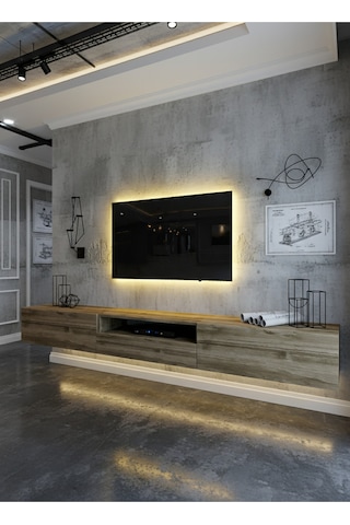 Resital Ledli Duvara Monte Tv Sehpası - Ceviz - W6016-2 Ceviz