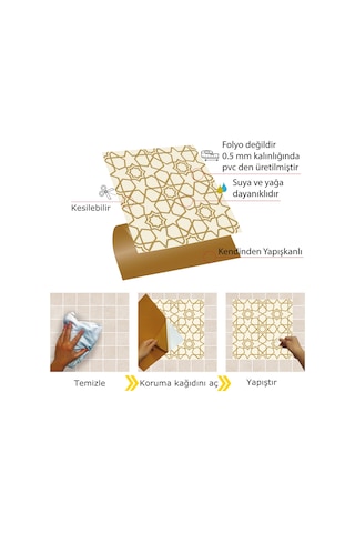 Tink Kendinden Yapışkanlı Gold Selçuklu Desenli Pvc Karo 30x30 Cm