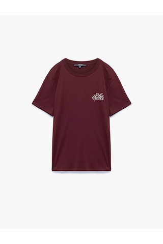 Koton Regular Fit Kısa Kollu Bisiklet Yaka Pamuklu Baskılı Tişört Bordo 6wam10094hk Bordo