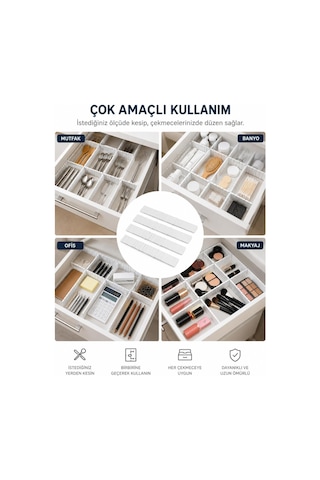 4'lü Çekmece İçi Düzenleyici 10x40 Cm Custom Organizer İsteğe Göre Kesilebilir Dolap Çekmece İçi Makyaj Çata Diğer