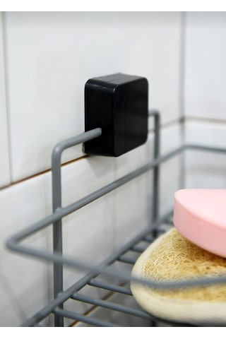 Ömür Boyu Paslanmaz Yapışkanlı Banyo Köşeliği 3 Katlı Gri Çok Renkli