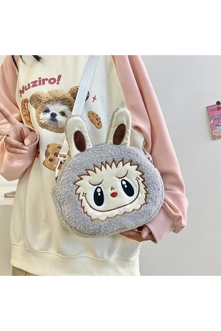Snapbuy Labubu Tasarımlı Peluş Çapraz Çanta Gri