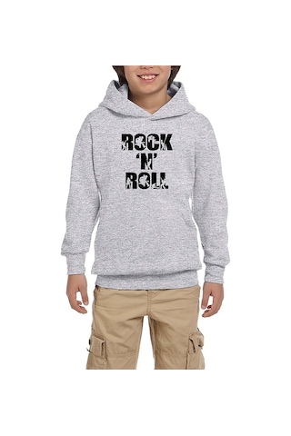Zepplin Giyim Black Rock 'N' Roll Text Gri Çocuk Kapşonlu Sweatshirt Gri