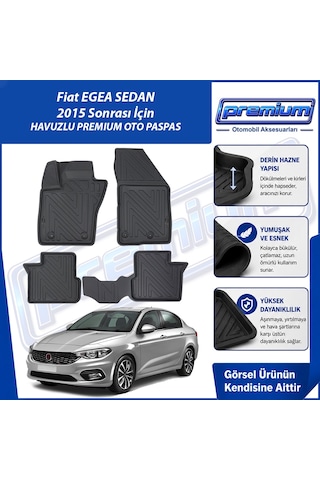 Fiat Egea Sedan Paspas Araca Özel 2015 Sonrası Derin Havuzlu Premium Oto Paspas