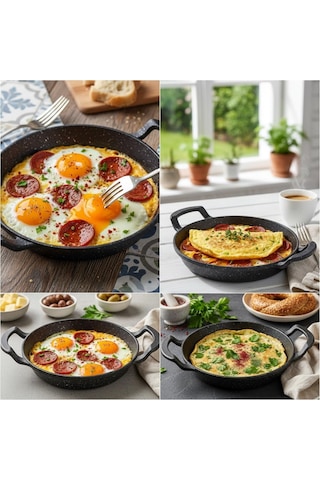 2&apos Li Granit Alüminyum Döküm Sahan Seti Yapışmaz Yumurta & Kızartma Tavası Granit Omlet Tavası 18cm + 20cm Eşit Isı Dağılımı Ve Dayanıklı 18cm 1 Adet Açık Bakır