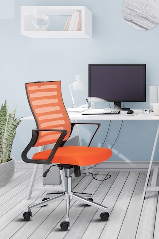 Capri Fileli Metal Ayaklı Ev Ofis Koltuğu Çalışma Koltuğu Turuncu