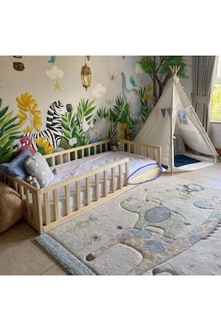 Pinoxi Masif Ahşap Naturel Karyola Çocuk Yatağı 90 x190 CM