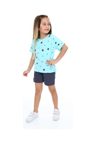 Toontoy Kids Toontoy Kız Çocuk Garni Komple Çiçek Baskılı Şortlu Takım Su Yeşili